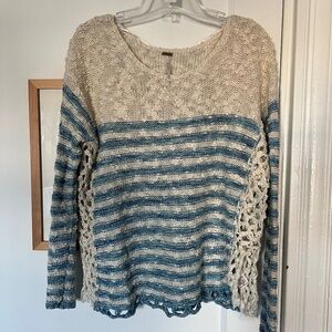 Free People FP Women's Loose Knit Sweater - Ivory / Blue Stripe - Size XS